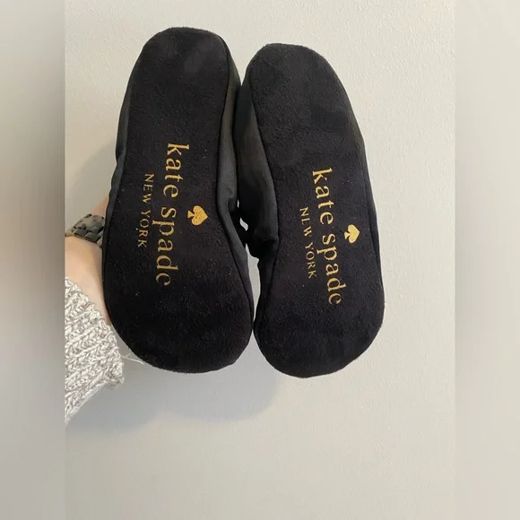 Kate Spade Cat Slippers in Black Satin - Picture 4 of 14